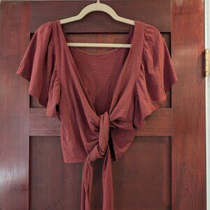 Small Earthen Red Bohemian Folk Mariposa Reversible Wrap Top Jersey Hemp Cotton